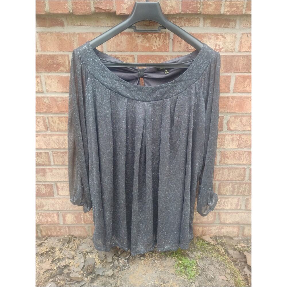 Always Indigo 2X Plus Size Silver Sparkle Shimmer Pleated Blouse Tunic Night Out